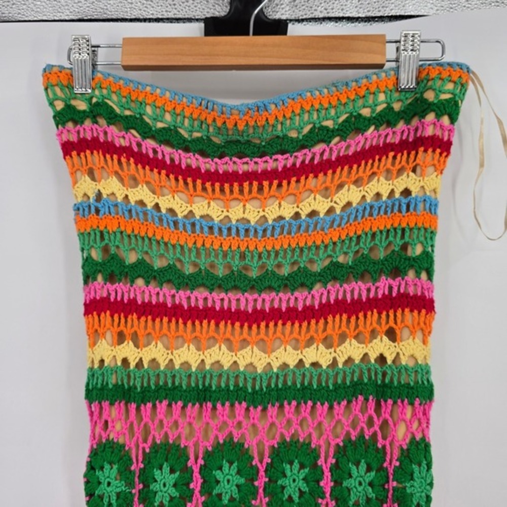 Y Apparel USA Womens Crochet Tube Dress Multicolor Striped Granny Square Lined - Picture 4 of 9